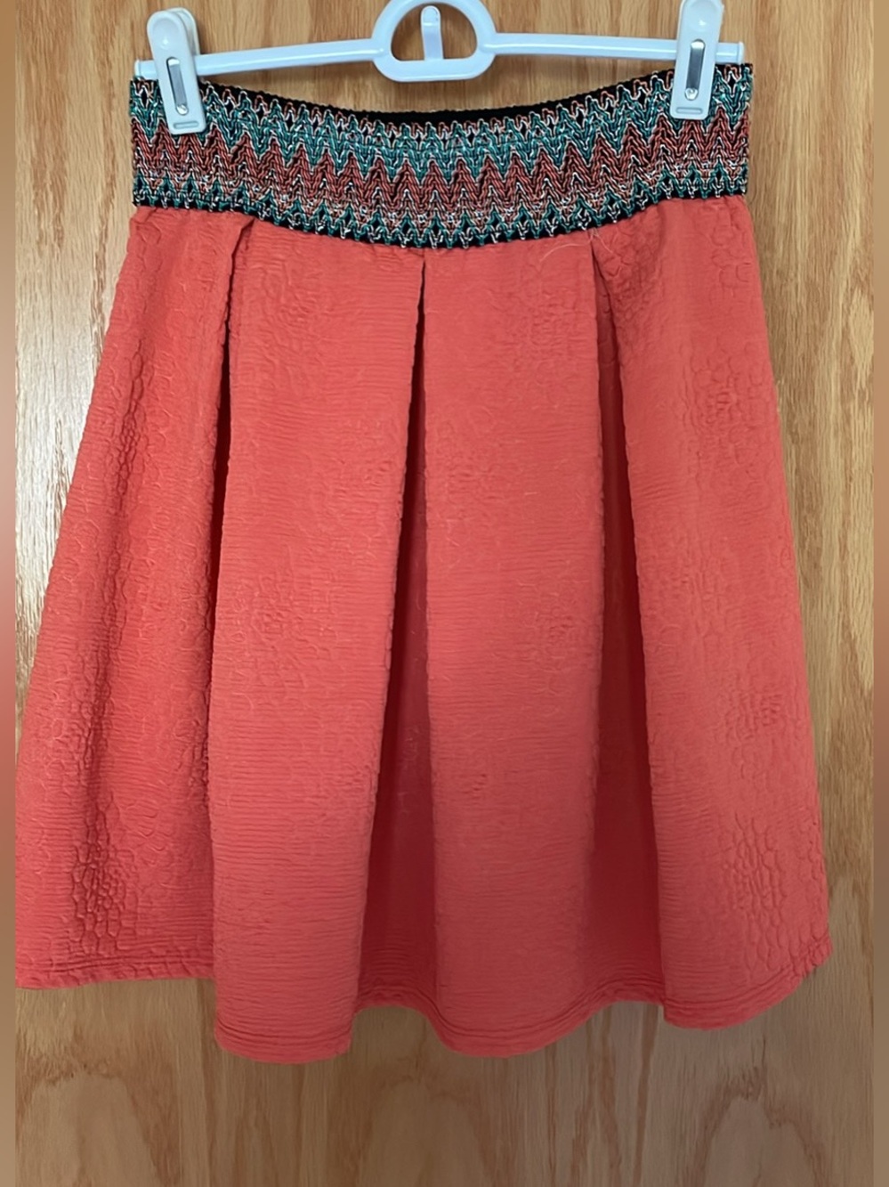 miami Coral Textured Circle Skirt with Patterned Waistband